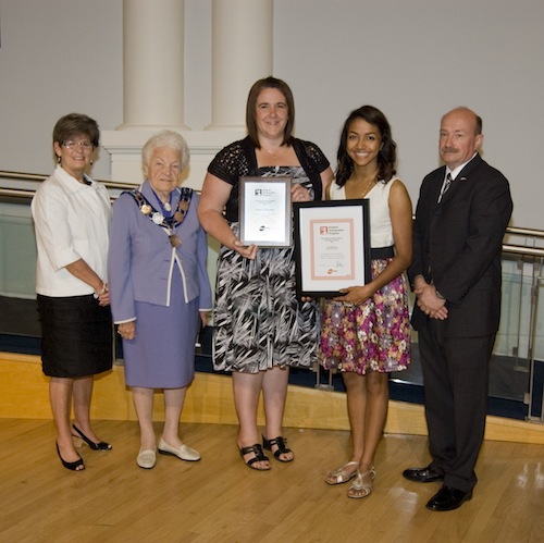 Photo of Student Ambassador Winner 2010-11 and Vice Principal with Mayor, Concillor and Transit Director