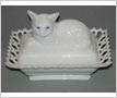 Milk Glass Cat Container