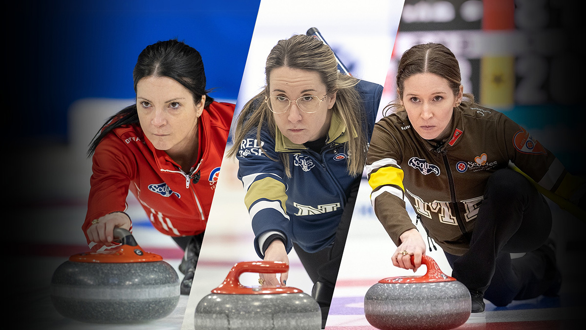 Curlers throwing a curling stone
