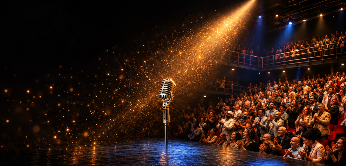 A microphone on a stage
