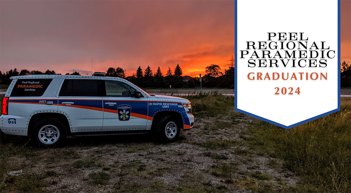 An ambulance parked on grass at sunset.