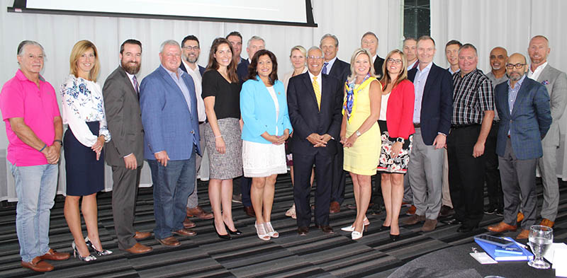 Mayor Bonnie Crombie with Honourable Vic Fedeli, Minister of Economic Development, Job Creation & Trade and  Honourable Nina Tangri, Parliamentary Assistant to the Minister of Economic Development, Job Creation & Trade with members of the life science community at the Life Sciences Consortium
