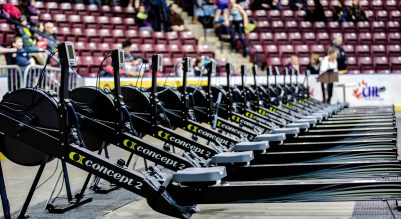 rowing machines lined up