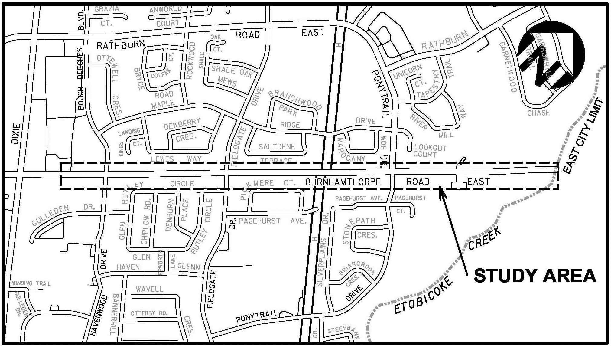 Burnhamthorpe East Reconstruction study area