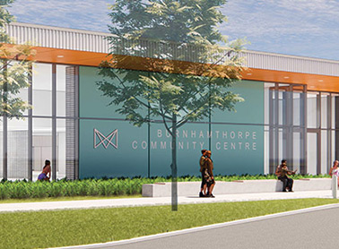 Artist rendering of proposed redesign for the exterior of Burnhamthorpe Community Centre.