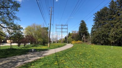 Paved trail located under hydro corridor