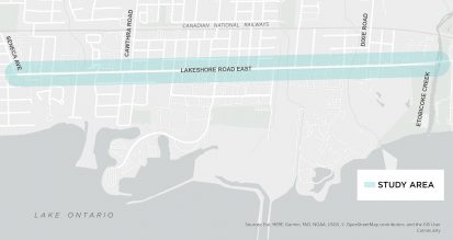 Lakeshore Road East Corridor Study Area Map