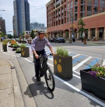 Cyclist during 2019 tactical urbanism project