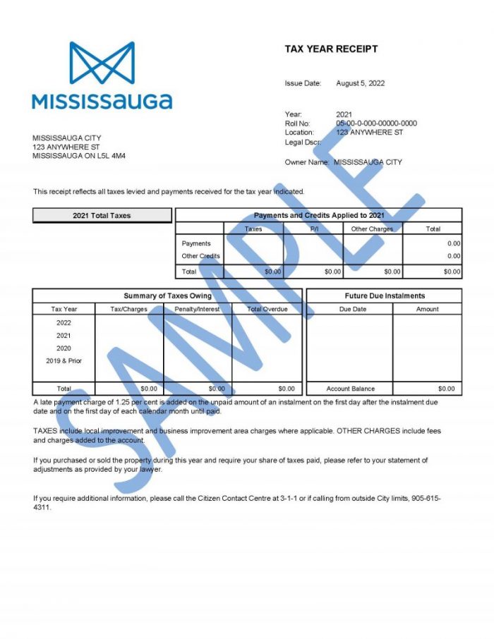 Tax Documents And Fees City Of Mississauga