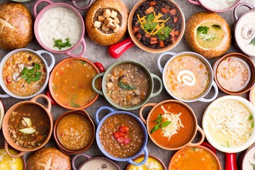 Image of multiple bowls of soups