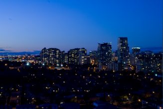 The City of Mississauga night skyline with building lit up