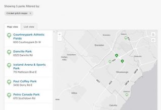Interactive map of cricket pitches in Mississauga