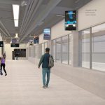 rendering of planned digital signage throughout concourse
