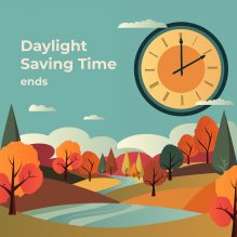 Set the clock to daylight saving time ends. Vector illustration with message