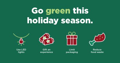 Green graphic that reads "Go green this holiday season"