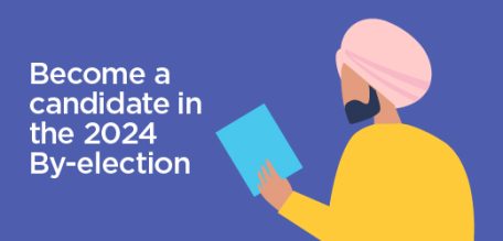 Graphic with text that reads "Becoming a candidate in the 2024 By-election"