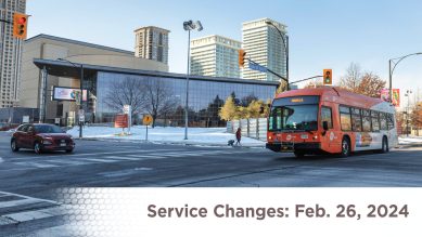 A bus driving through an intersection