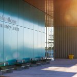 Benches at the front entrance of the Burnhamthorpe Community Centre