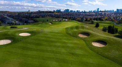 Golf course in Mississauga, overlooking the downtown skyline.