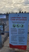 Code of conduct sign at leash-free zone in Mississauga