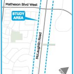 Map of the study area, covering McLaughlin Road from Bristol Road West in the South to Britannia Road West in the North.
