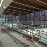 The aquatics centre progress includes the windows and flooring.