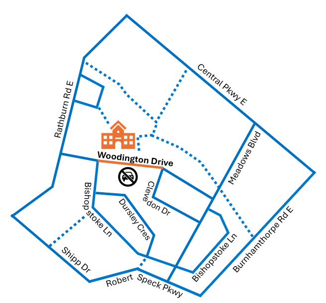 Map of closure area on Woodington Drive