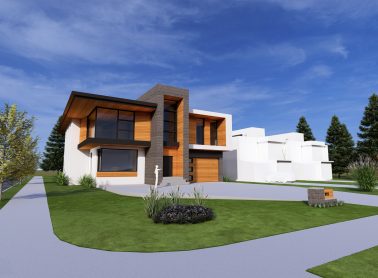 Artist rendering of a fourplex