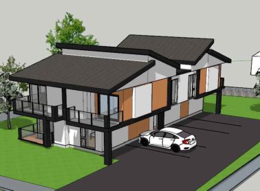 Artist rendering of a fourplex