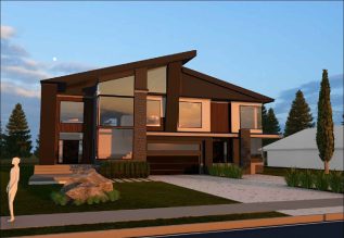 Artist rendering of a fourplex