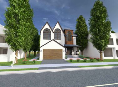 Artist rendering of a fourplex