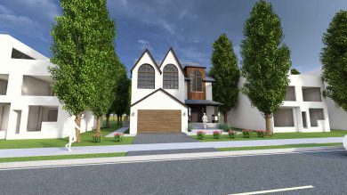 Artist rendering of a fourplex