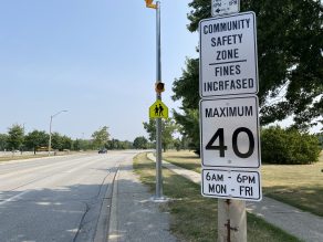Speed limit sign on a pole