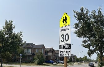 Speed limit sign on a pole