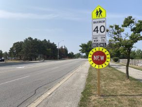 Speed limit sign on a pole