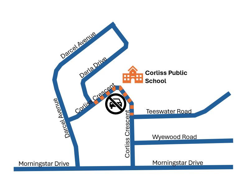 Map of the closure area on Corliss Crescent