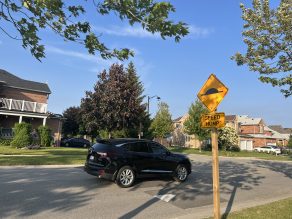 Car driving over a speed hump