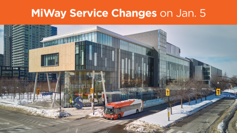 MiWay bus on-street during a snowy day.
