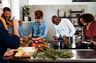 Family cooking together in a kitchen