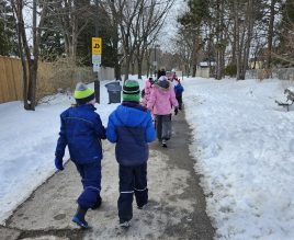 Kids walking to school in the winter
