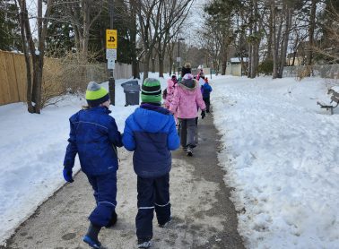 Kids walking to school in the winter