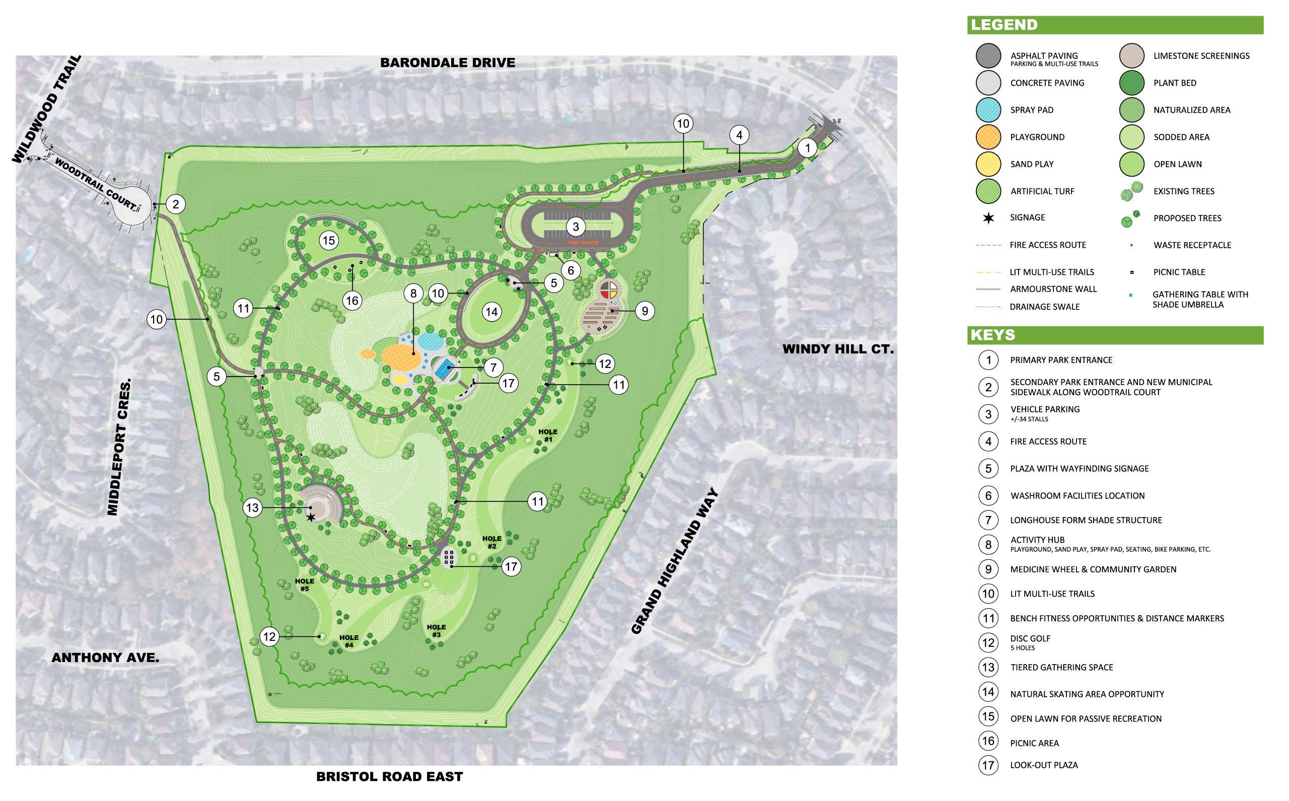 Enlarge image Concept design for the future park at Grand Highland, located north of Bristol Road East and south of Barondale Drive, between Middleport Crescent and Grand Highland Way.