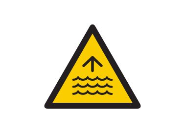 Yellow warning triangle indicating rising water levels.