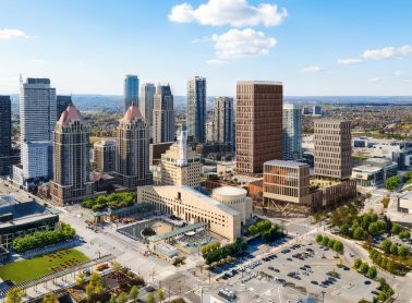 Artist rendering of aerial view of vision for downtown city-owned lands