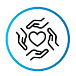 Four hands surround a heart,