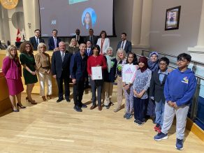 Members of Council and members of MSTSAC present Floradale Public School with the 2025 Wilde Wood School Safety Zone Award.