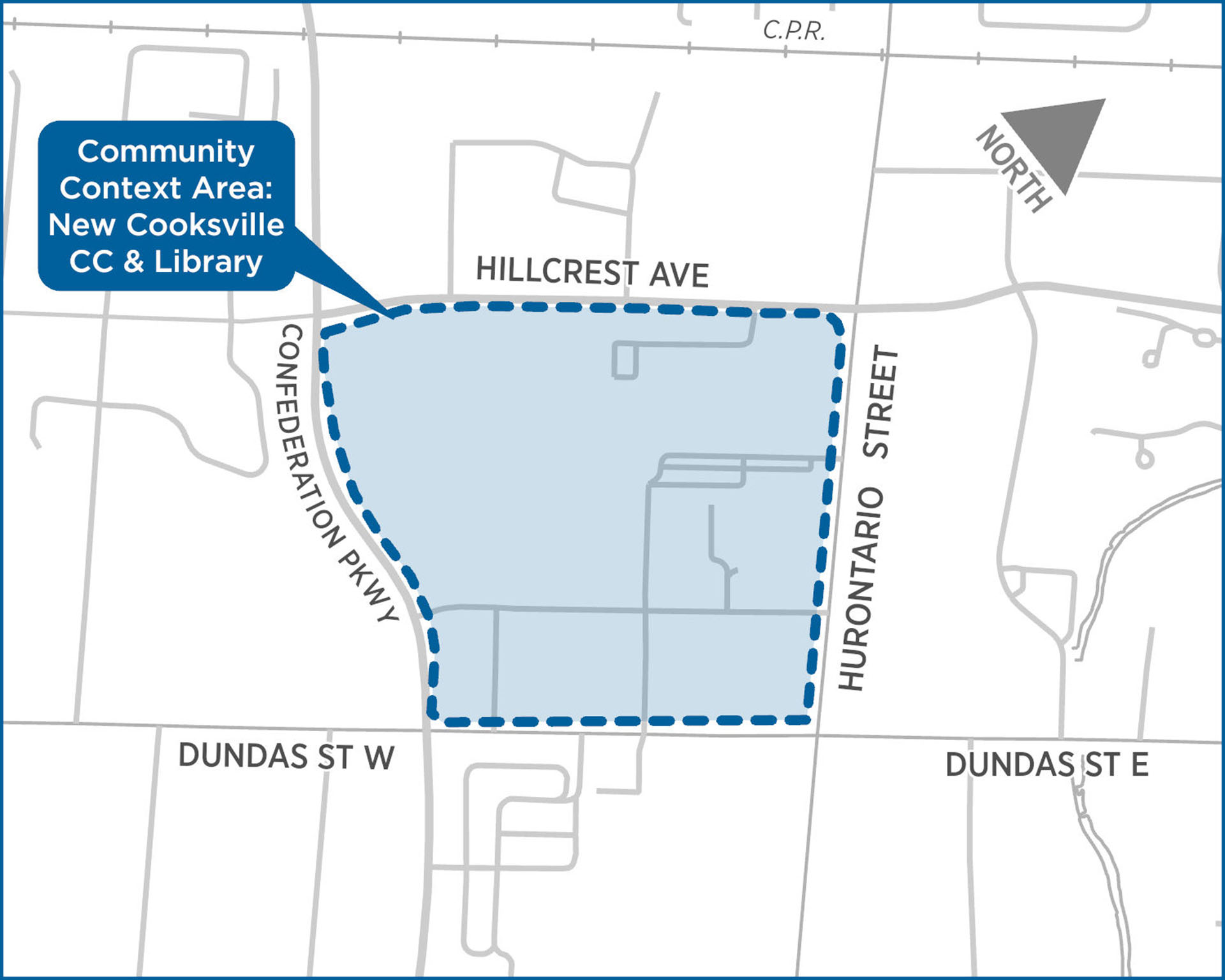 Location map of the Cooksville Community Centre and Library context area