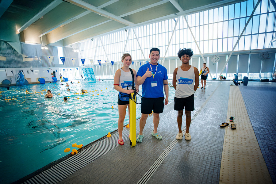 Lifeguards at a community centre pool