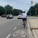 Cyclist biking using a bike lane