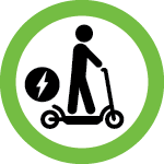 green circle around person riding an electric scooter (e-scooter)